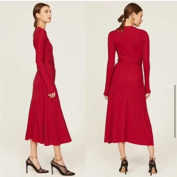 Altuzarra Masika Midi Ribbed Wrap Dress in Burnt Red Long Sleeve Size 38 (US6) - Picture 4 of 9